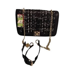 Badgley Mischka BM-4165 Black Tweed & Vegan Leather Crossbody Bag NWT